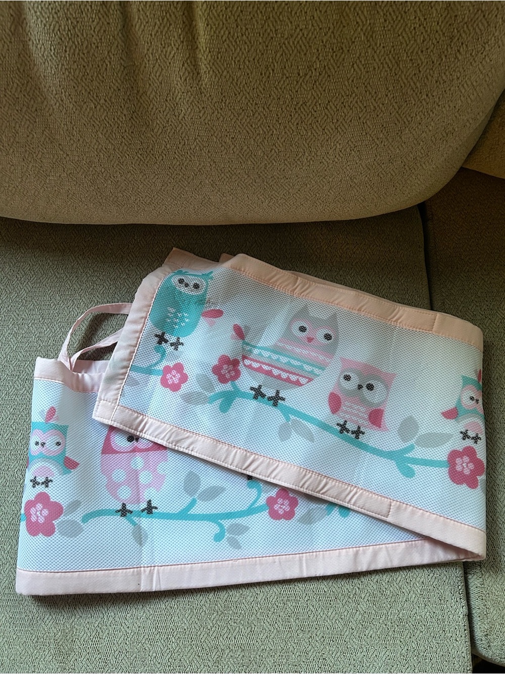Breathable Baby Infant Girl Pink & Teal Owl Mesh Crib Liner Bumper Pad